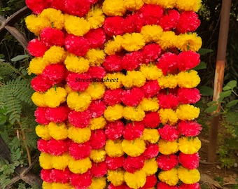 50 Pc SALE Diwali Marigold Flower Garland Strings for Christmas Wedding Party Decoration Diwali ON Indian Mix Color Artificial Decorative