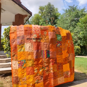 Vintage Kantha Quilt | Handmade Patchwork Blanket | Boho Bedding Throw | Indian Cotton Quilt | Hand-Stitched Indian Quilt