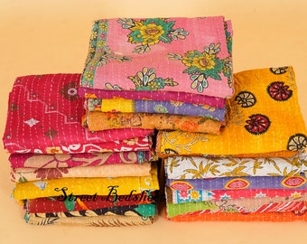 QUEEN Size Wholesale Lot Indian Vintage Kantha Quilt Handmade Throw Reversible Blanket Bedspread Cotton Fabric BOHEMIAN quilting Bedcover
