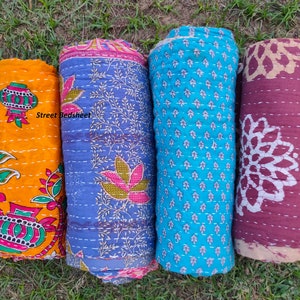 Lot de gros lot d'édredon kantha vintage indien fait main jeté couverture réversible couvre-lit coton tissu boho couette image 8