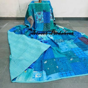 Bohemian Patchwork Kantha Quilt - Handmade Vintage Bedspread & Throw Blanket