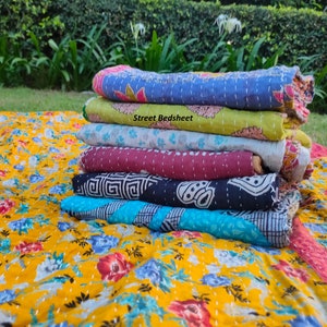 Lot de gros lot d'édredon kantha vintage indien fait main jeté couverture réversible couvre-lit coton tissu boho couette image 2