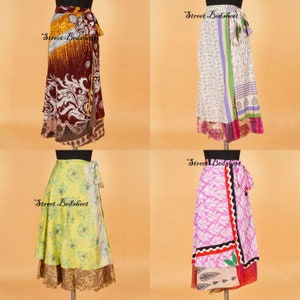 Wholesale Lots of Handmade Vintage Sari silk wrap skirt Reversible and Lightweight Floaty Double layer skirt Long Skirts Ties