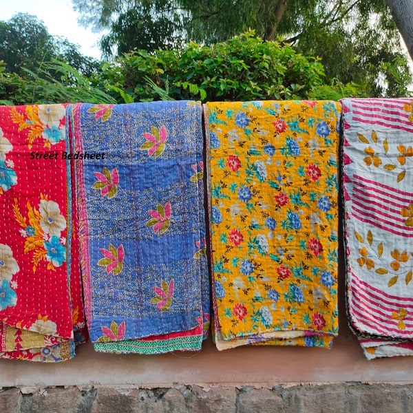 Wholesale Lot Vintage Kantha Quilt, Indian Sari Quilt Kantha Throw Blanket, Antique Kantha Twin Bedspread Bedding, Boho Kantha Quilts