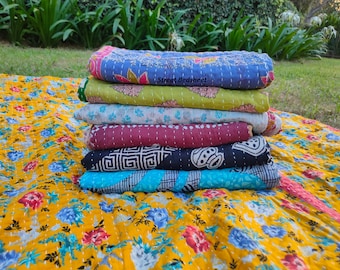 Edredón Kantha vintage para bebé: manta de algodón indio hecha a mano, ropa de cama acolchada reversible para bebé (55 x 85)