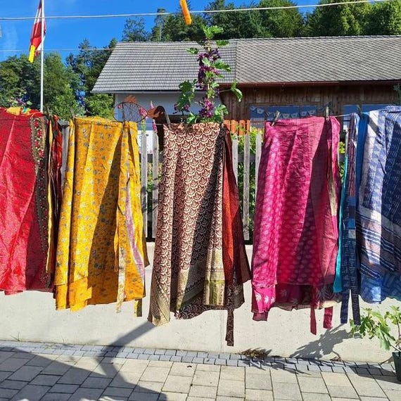 Handmade Reversible Silk Wrap Skirt, Lightweight Boho Gypsy Skirt, Soft Flowing Summer Beachwear