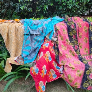 Lot de gros lot d'édredon kantha vintage indien fait main jeté couverture réversible couvre-lit coton tissu boho couette image 6