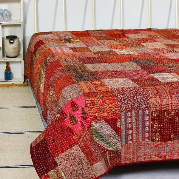 Bohemian Patchwork Quilt Kantha Quilt Handmade Vintage Quilts Boho King Size Bedding Throw Blanket Bedspread Quilting Hippie Quilts For Sale
