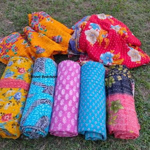 Lot de gros lot d'édredon kantha vintage indien fait main jeté couverture réversible couvre-lit coton tissu boho couette image 9