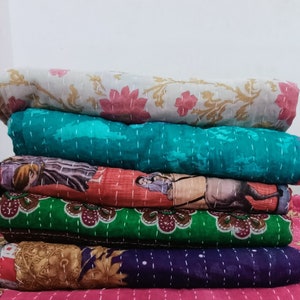 Lot de gros lot d'édredon kantha vintage indien fait main jeté couverture réversible couvre-lit coton tissu boho couette image 1