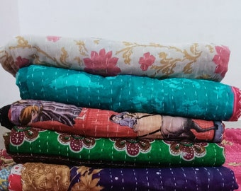 Lot de gros lot d'édredon kantha vintage indien fait main jeté couverture réversible couvre-lit coton tissu boho couette