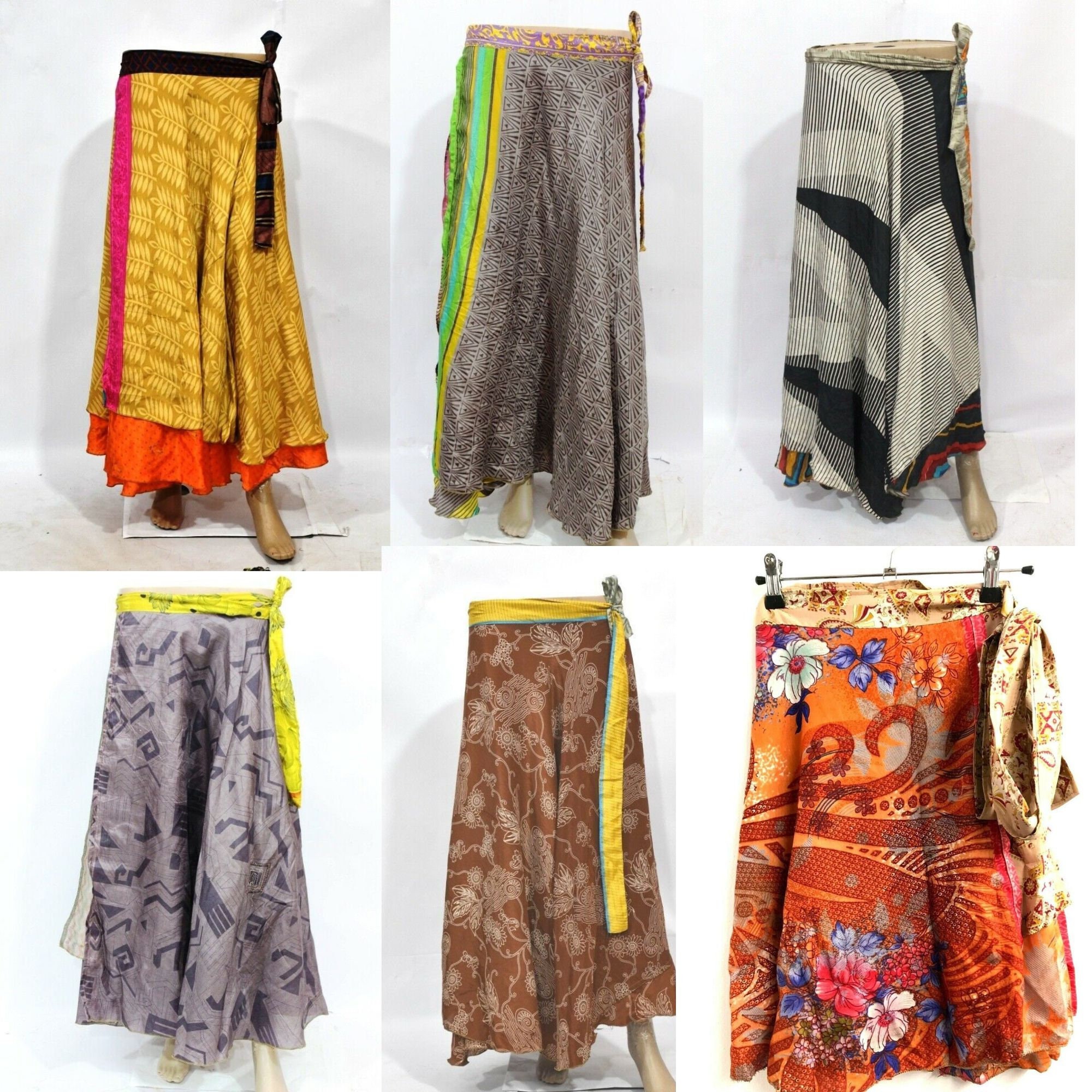Mogul Women Yellow Magic Wrap Skirt 2 Layer Printed Indian Vintage Sari  Reversible Beach Wear Wrap Around Skirts - Walmart.com