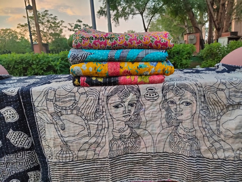 Lot de gros lot d'édredon kantha vintage indien fait main jeté couverture réversible couvre-lit coton tissu boho couette image 7
