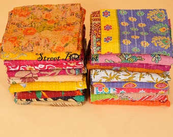 Lot de gros lot de couette kantha vintage indienne faite à la main, couverture réversible, couvre-lit, tissu en coton, boho matelassage, couvre-lit jumeau