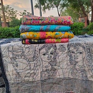 Purple King Patchwork Kantha Boho Bedspread Handmade Quilt Throw Blanket Hippie