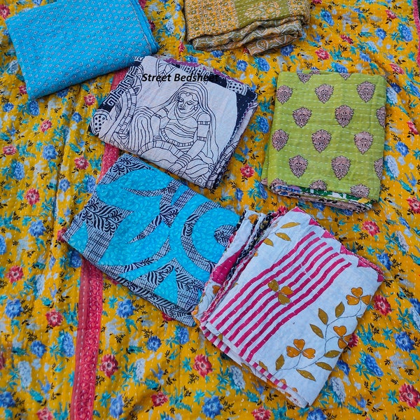 Lot de gros couette vintage Kantha, couvre-lit Sari, jeté Sundance Kantha tissu recyclé