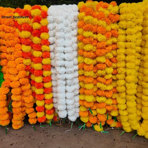 50 Pc SALE ON Indian Marigold Flower Artificial Decorative Deewali Marigold Flower Garland Strings for Christmas Wedding Party Decoration