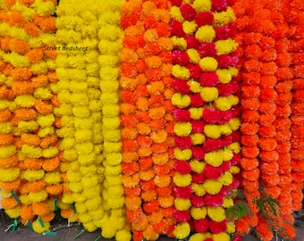 Guirnalda de caléndula india: guirnalda de flores artificiales, decoración para bodas (1,3 a 1,5 metros)