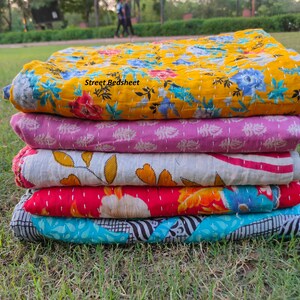 Lot de gros lot d'édredon kantha vintage indien fait main jeté couverture réversible couvre-lit coton tissu boho couette image 10