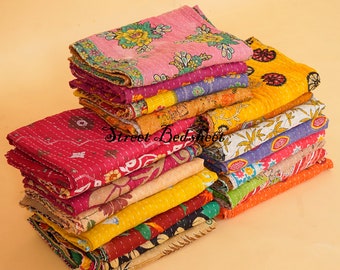 Lot de gros lot de couette vintage indienne Kantha, jetée à la main, couverture réversible, couvre-lit, tissu en coton, couvertures matelassées bohèmes cousues à la main