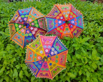 Mix Lot Indian Wedding Umbrella Handmade Umbrella Decorations Parasols Cotton Umbrellas Elephant Print Umbrella, Diwali Christmas Decoration