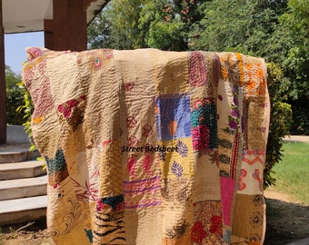 Trapunte Kantha vintage fatte a mano, trapunta patchwork, trapunta kantha Trapunte di seta Biancheria da letto in cotone, Copriletto Quilting coperta Trapunte da tiro in vendita