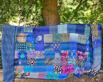 Edredón Kantha de patchwork indio: ropa de cama hippie vintage