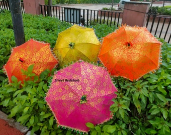 Wholesale Lot Indian Decorative Wedding Umbrella Sun Protection Parasols Sunshade Brolly Sun Handicraft Umbrellas Beautiful Golden Printed