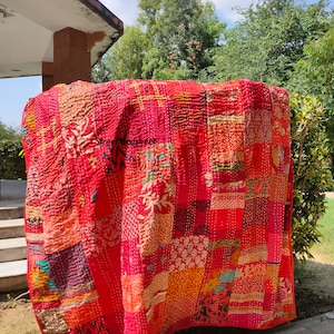 Bohemian Patchwork Quilt: Vintage Kantha, King Size Bedspread