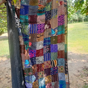 Vintage Patchwork Kantha Quilt Handmade Throw Blanket | Boho Bedding Bedspread | Indian Cotton Quilt Coverlet