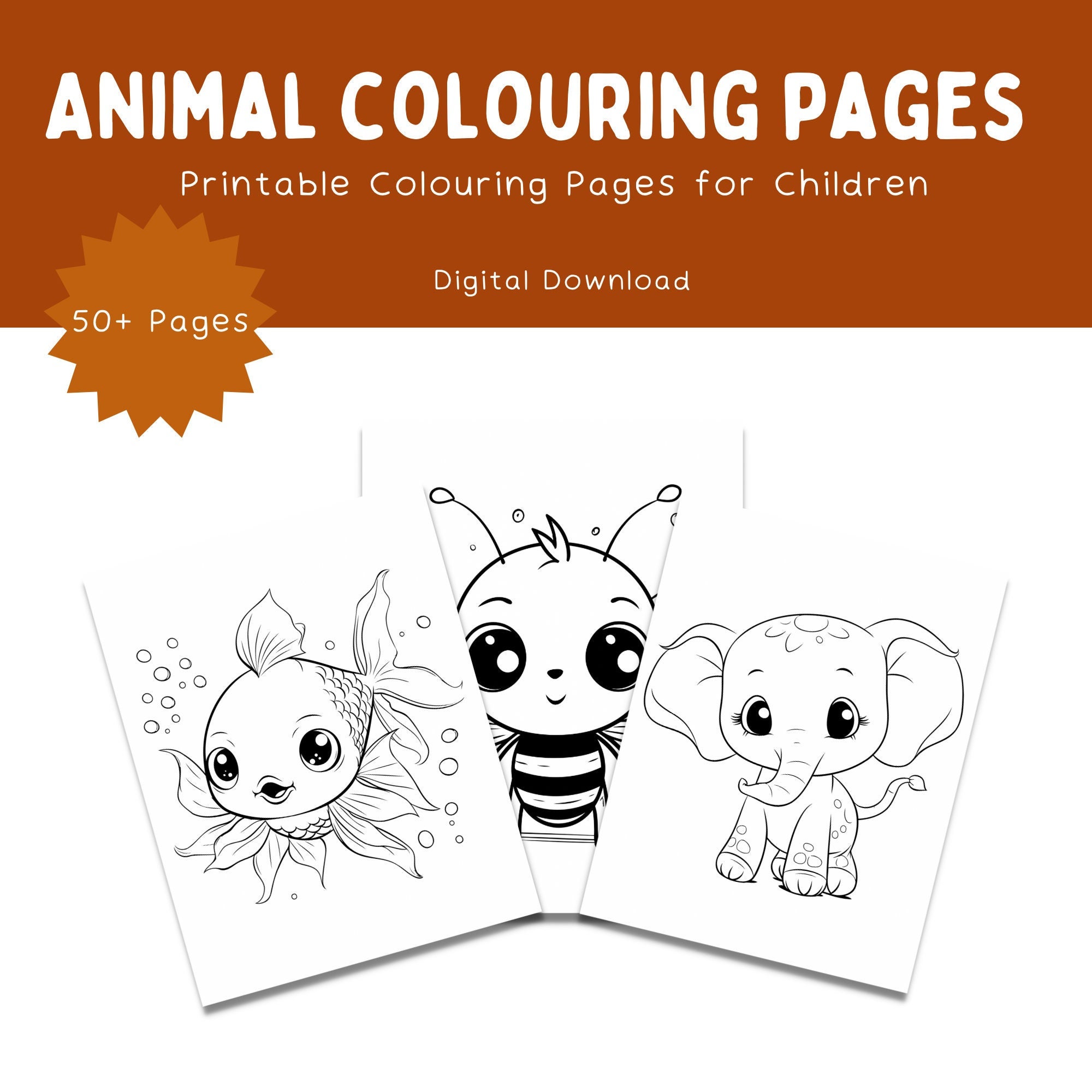 Animal Colouring Pages Digital Download Etsy