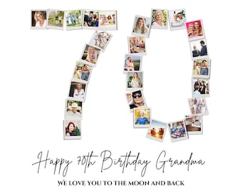 70th Birthday Photo Collage Gift: Personalized Number Template (Digital Download, Canva Edit)