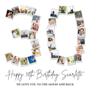 30th Birthday Photo Collage Template, Personalized 30th Birthday Gift for Her, Him, 30th Anniversary Picture Collage, Birthday Gift, Canva