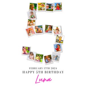 Fotocollage zum 5. Geburtstag, Geschenk zum 5. Geburtstag, Geburtstagszahl 5 druckbar, Fotocollage zum 5. Geburtstag Vorlage, bearbeitbares Poster zum 5. Geburtstag