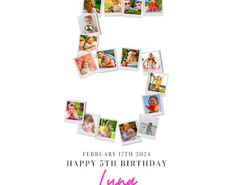 5th Birthday Photo Collage Template: Editable Number 5 Poster (Digital Download)