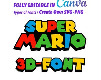 Super Mario Font, Editable Alphabet & Numbers | SVG, PNG, TTF | Digital Download, Super Mario Font, Mario Font, Themed The "Name [Your Text]