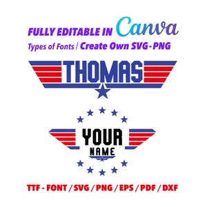 Top Gun Editable, Top Gun Font, Personalized PNG, SVG | Top Gun Themed, The "Name [Your Text], Canva Digital Download