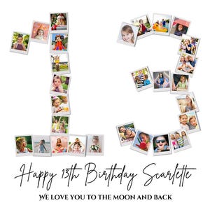13th Birthday Photo Collage, 13th Birthday Gift, Birthday Number 13 Printable, 13th Photo Collage Template, Editable 13th Birthday Poster