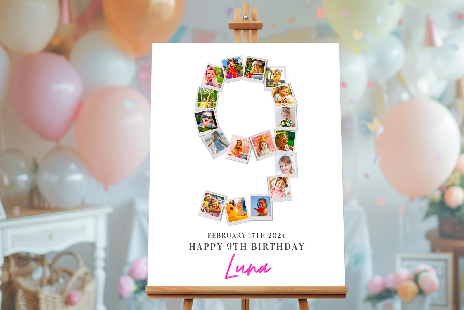 9th Birthday Photo Collage Template: Editable Number 9 Poster (digital ...