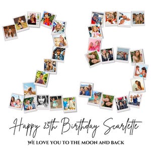 25歳の誕生日写真コラージュテンプレート、彼女や彼へのパーソナライズされた25歳の誕生日プレゼント、25番のコラージュ、家族へのプレゼント、誕生日プレゼント、Canva