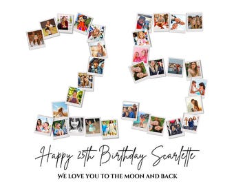 25th Birthday Photo Collage Gift: Number Template (Canva Digital Download)