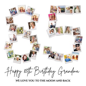 Fotocollagesjabloon 85e verjaardag, gepersonaliseerd cadeau voor oma, opa of man. Verjaardagscadeau voor nummercollage voor haar of hem