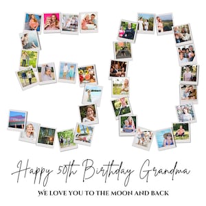 50th Birthday Photo Collage Template, Personalized 50th Birthday Gift for Women, Him, Mom, Number Collage, Family Gift, Birthday Gift, Canva