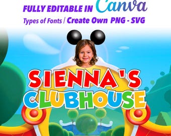 Mouse Clubhouse Editable Logo, Clubhouse Font, Personalized PNG, Birthday Themed Decor, The "Name [Your Text], Canva Digital Download