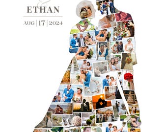 Wedding couple photo collage, Couple photo template, Gift for couples, Wedding Photo Collage Template, Bride and Groom Photo Collage, Canva