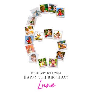 6th Birthday Photo Collage, 6th Birthday Gift, Birthday Number 6 Printable, 6th Photo Collage Template, Editable 6th Birthday Poster