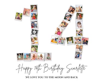 14th Birthday Photo Collage Template: Printable Number Poster (Digital Download)