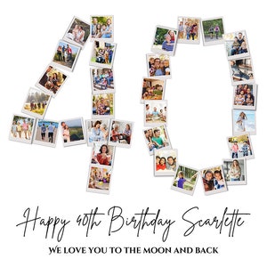 Modèle de collage photo 40e anniversaire, cadeau 40e anniversaire personnalisé pour elle, pour lui, collage numéro 40, cadeau de famille, cadeau d'anniversaire, toile