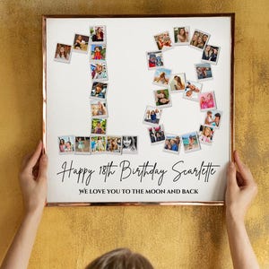 Fotokollagepresent till 18-årsdag: Mall för siffror (redigerbar i Canva, digital nedladdning) bild 5