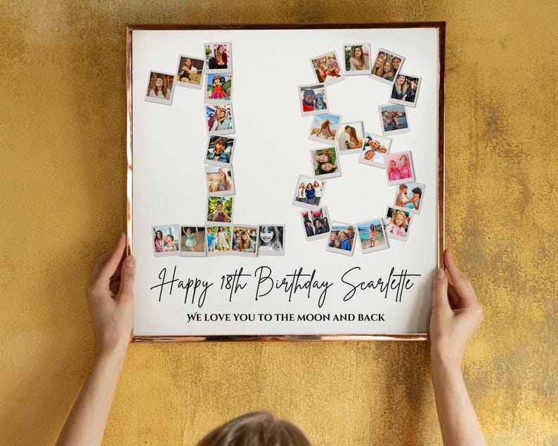 Fotokollagepresent till 18-årsdag: Mall för siffror (redigerbar i Canva, digital nedladdning) bild 5
